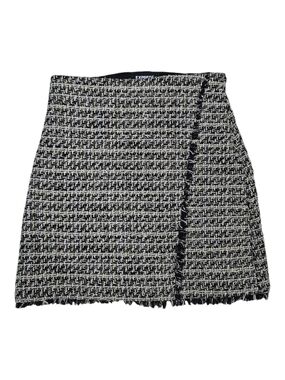 Express Black & White Tweed Wrap-Front Mini Skirt